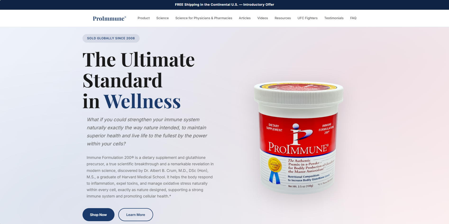 ProImmune supplement brand website